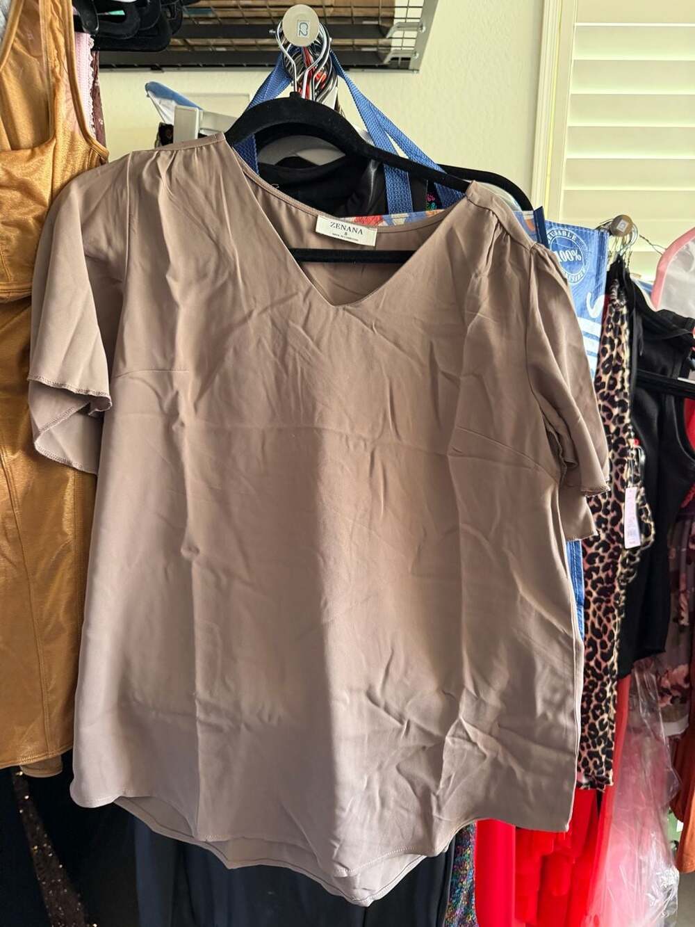 Zenana Women's V-Neck Short Sleeve Casual Blouse